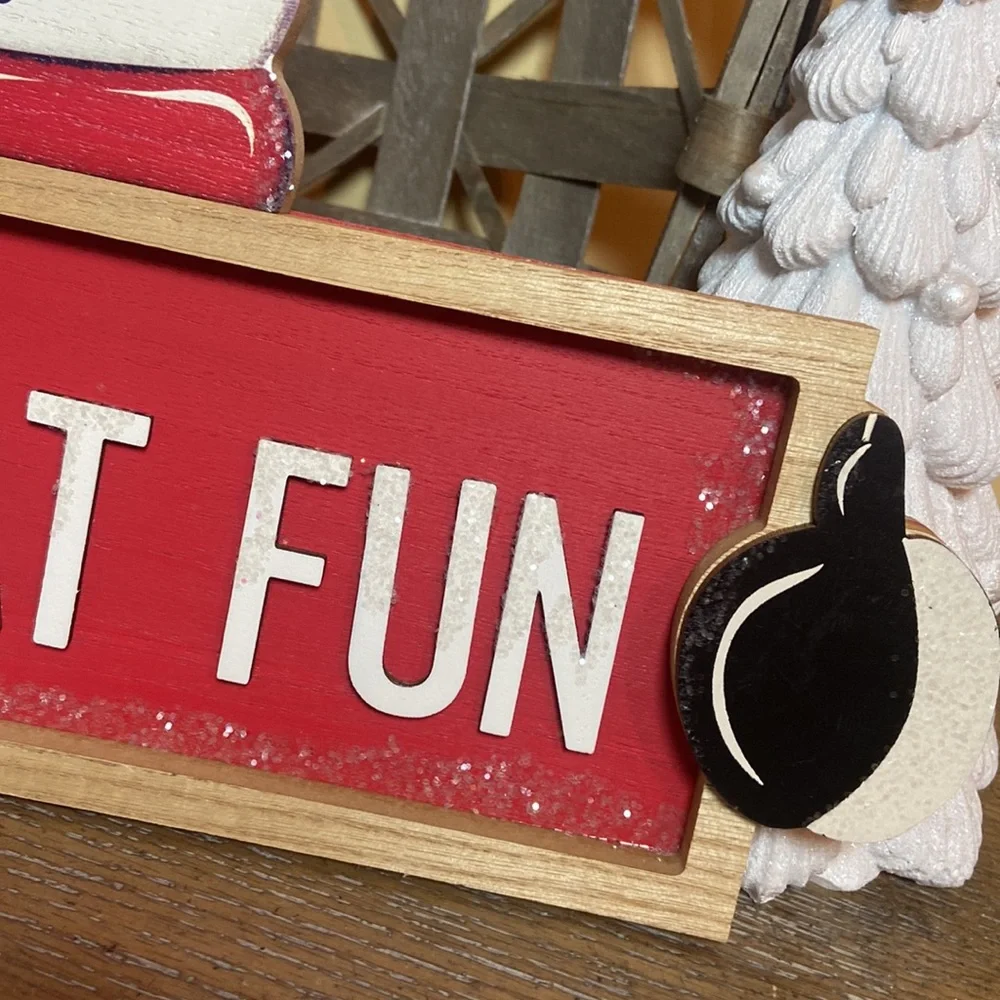 NEW! LARGE Winter Snowman Christmas Holiday Wood Glitter Jingle Bells Sign